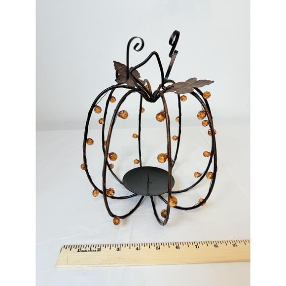 Pier 1 Imports Copper Amber Metal Frame Pumpkin Style Candle Holder Good - Picture 7 of 7
